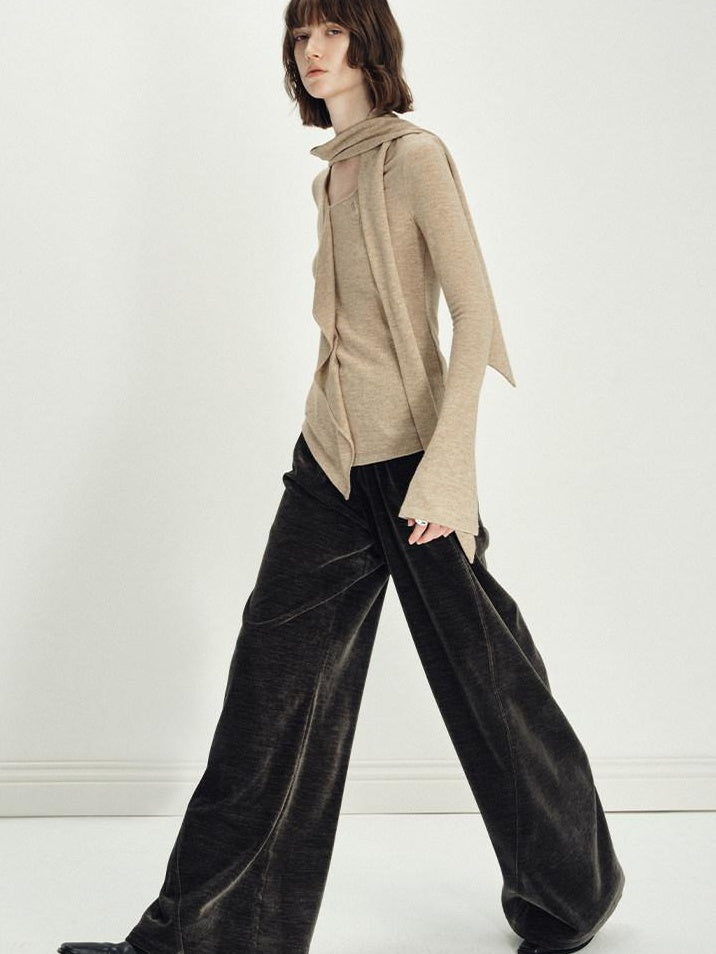 someonesometimes Minimalist Deep Olive Green Polyester Natural Waist Pocket Wide Leg Women Pants