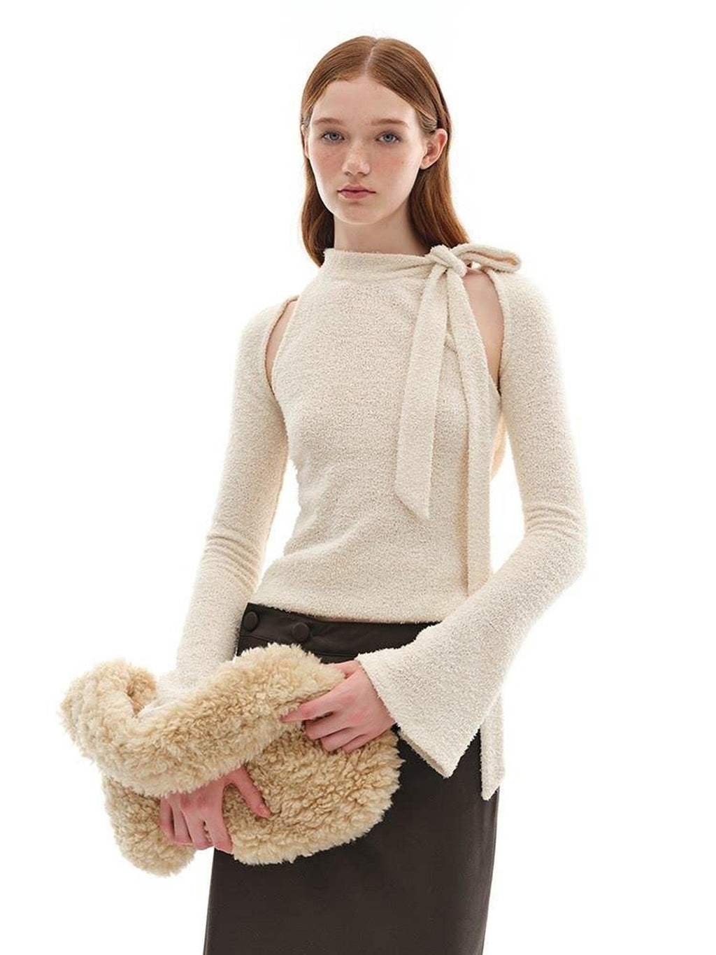 someonesometimes Moisture Wicking Slim Fit Round Neck Cream Solid Casual Long Sleeve T-Shirts