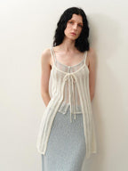 someonesometimes Openwork Mesh Faux Two Piece Slim Fit Original Design Women Spaghetti Strap Top