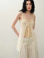 someonesometimes Openwork Mesh Faux Two Piece Slim Fit Original Design Women Spaghetti Strap Top