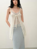 someonesometimes Openwork Mesh Faux Two Piece Slim Fit Original Design Women Spaghetti Strap Top