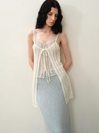someonesometimes Openwork Mesh Faux Two Piece Slim Fit Original Design Women Spaghetti Strap Top