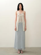 someonesometimes Openwork Mesh Faux Two Piece Slim Fit Original Design Women Spaghetti Strap Top