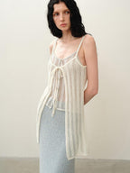 someonesometimes Openwork Mesh Faux Two Piece Slim Fit Original Design Women Spaghetti Strap Top