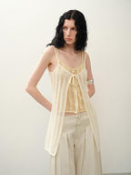 someonesometimes Openwork Mesh Faux Two Piece Slim Fit Original Design Women Spaghetti Strap Top