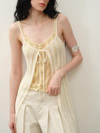 someonesometimes Openwork Mesh Faux Two Piece Slim Fit Original Design Women Spaghetti Strap Top