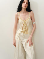 someonesometimes Openwork Mesh Faux Two Piece Slim Fit Original Design Women Spaghetti Strap Top