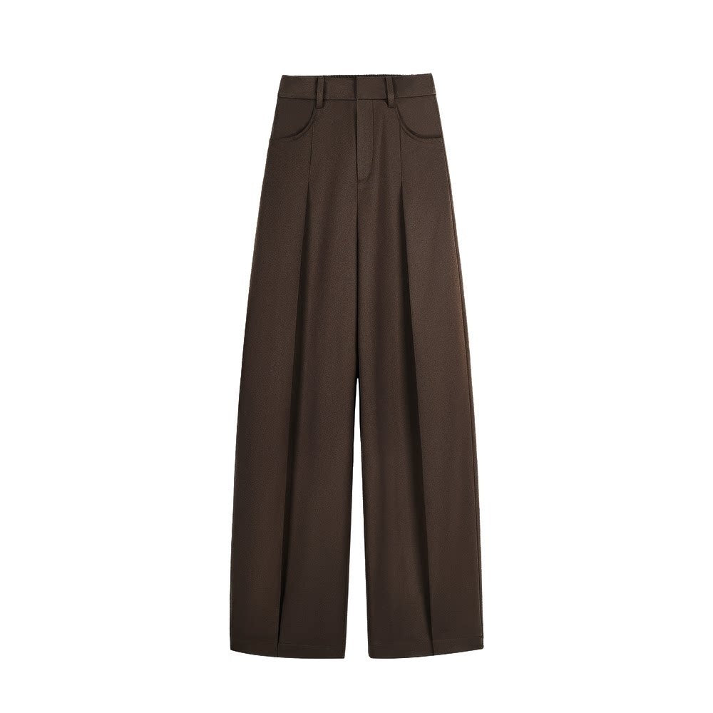 someonesometimes_Original_Minimalist_Pleated_Low_Waist_Curved_Leg_Women_Pine_Brown_Wide_Leg_Pants_MISSTT