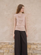 someonesometimes Original Patchwork Slim Fit Strappy Lyocell Wool Blend Coral Tank Tops