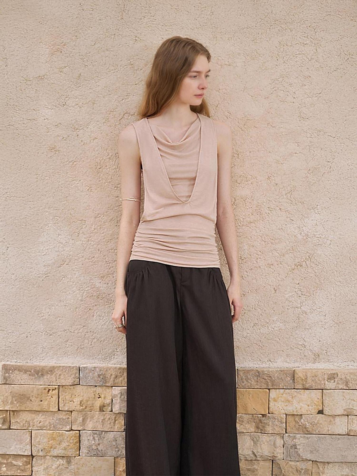 someonesometimes Original Patchwork Slim Fit Strappy Lyocell Wool Blend Coral Tank Tops