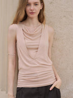 someonesometimes Original Patchwork Slim Fit Strappy Lyocell Wool Blend Coral Tank Tops