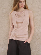 someonesometimes Original Patchwork Slim Fit Strappy Lyocell Wool Blend Coral Tank Tops