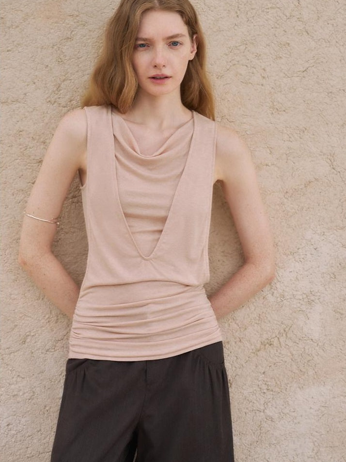 someonesometimes Original Patchwork Slim Fit Strappy Lyocell Wool Blend Coral Tank Tops