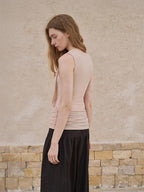 someonesometimes Original Patchwork Slim Fit Strappy Lyocell Wool Blend Coral Tank Tops