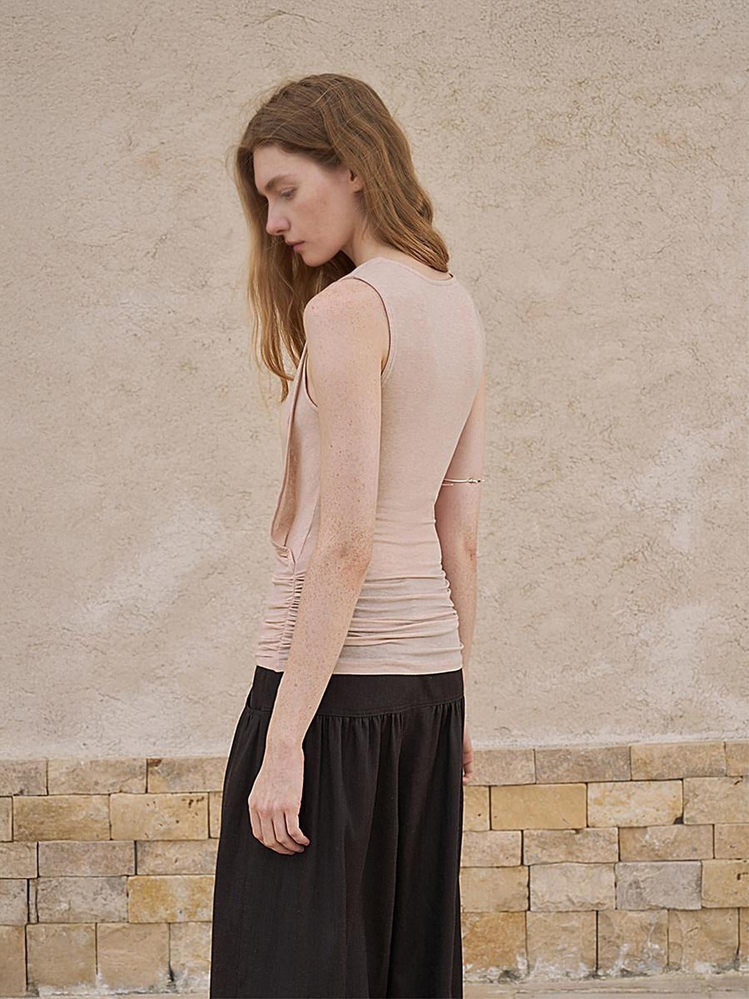 someonesometimes Original Patchwork Slim Fit Strappy Lyocell Wool Blend Coral Tank Tops