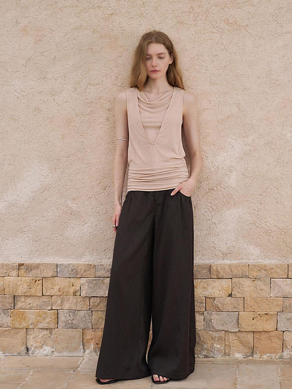 someonesometimes Original Patchwork Slim Fit Strappy Lyocell Wool Blend Coral Tank Tops