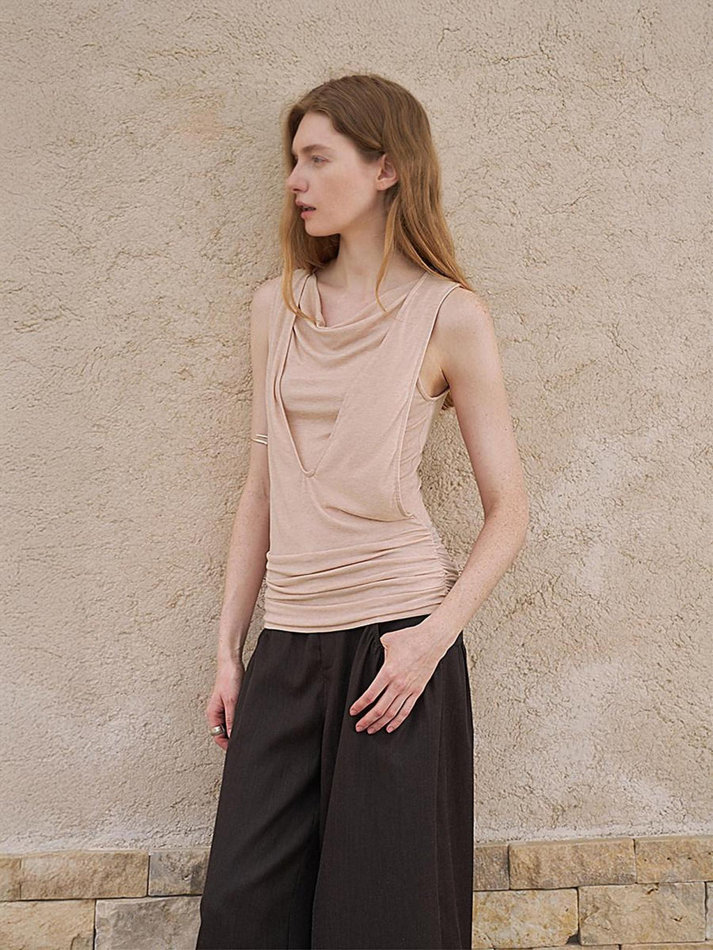 someonesometimes Original Patchwork Slim Fit Strappy Lyocell Wool Blend Coral Tank Tops