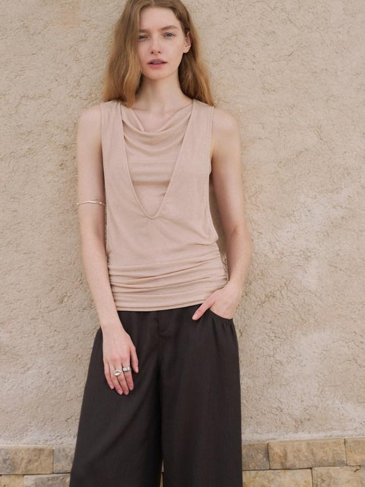 someonesometimes Original Patchwork Slim Fit Strappy Lyocell Wool Blend Coral Tank Tops