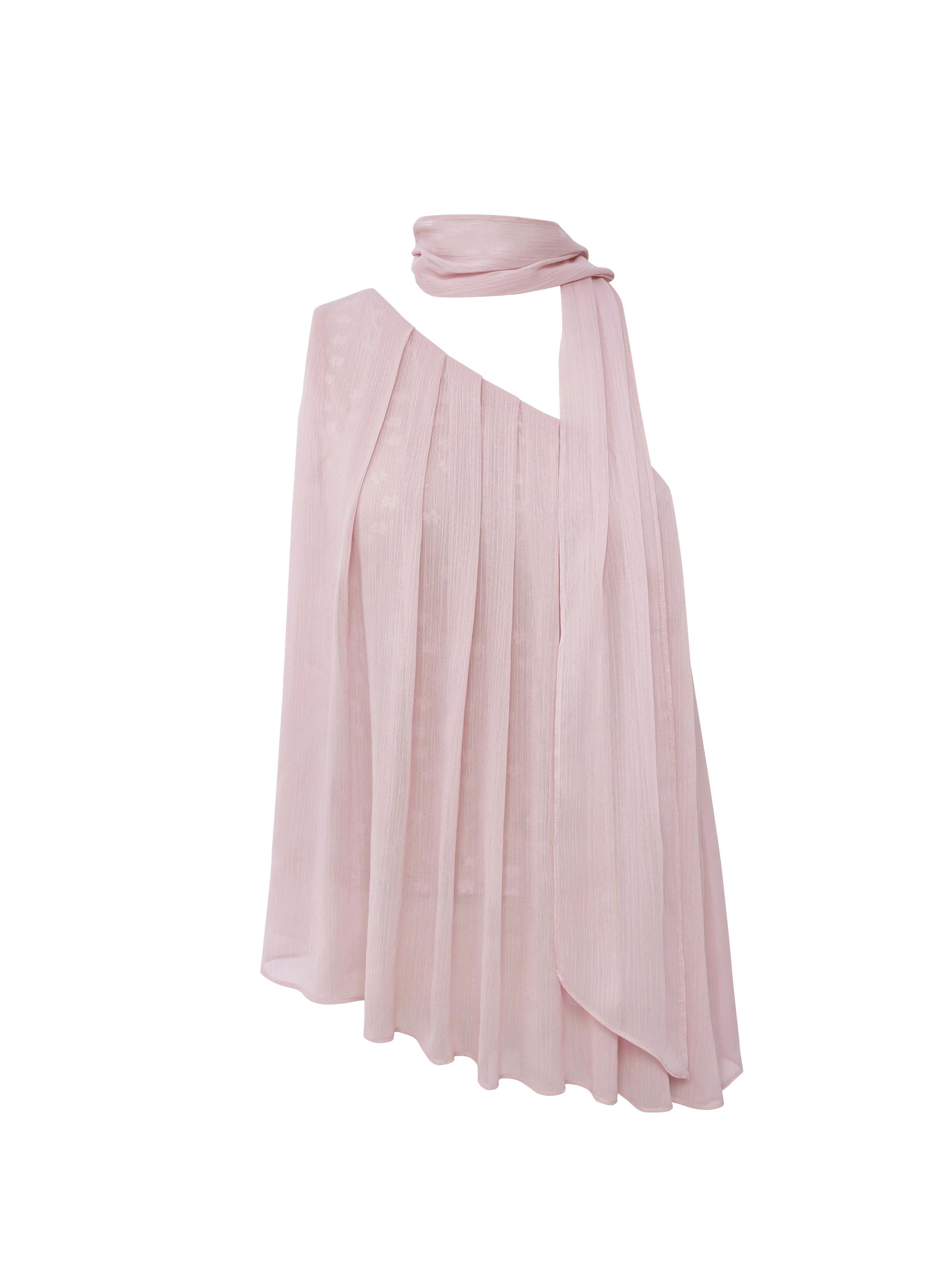 someonesometimes_Patchwork_Asymmetrical_Halter_Loose_Women_Mist_Pink_Off_Shoulder_Crop_Tops_MISSTT