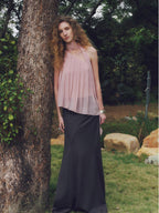 someonesometimes Patchwork Asymmetrical Halter Loose Women Mist Pink Off Shoulder Crop Tops