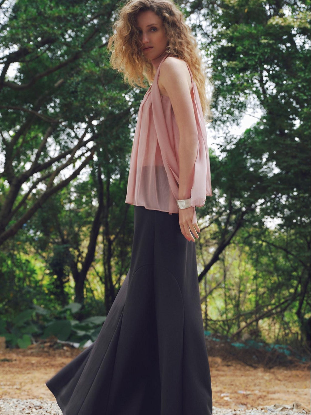someonesometimes Patchwork Asymmetrical Halter Loose Women Mist Pink Off Shoulder Crop Tops