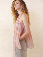 someonesometimes Patchwork Asymmetrical Halter Loose Women Mist Pink Off Shoulder Crop Tops