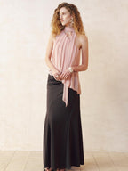 someonesometimes Patchwork Asymmetrical Halter Loose Women Mist Pink Off Shoulder Crop Tops