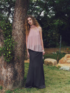 someonesometimes Patchwork Asymmetrical Halter Loose Women Mist Pink Off Shoulder Crop Tops
