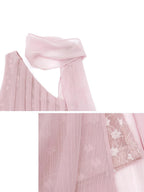 someonesometimes Patchwork Asymmetrical Halter Loose Women Mist Pink Off Shoulder Crop Tops