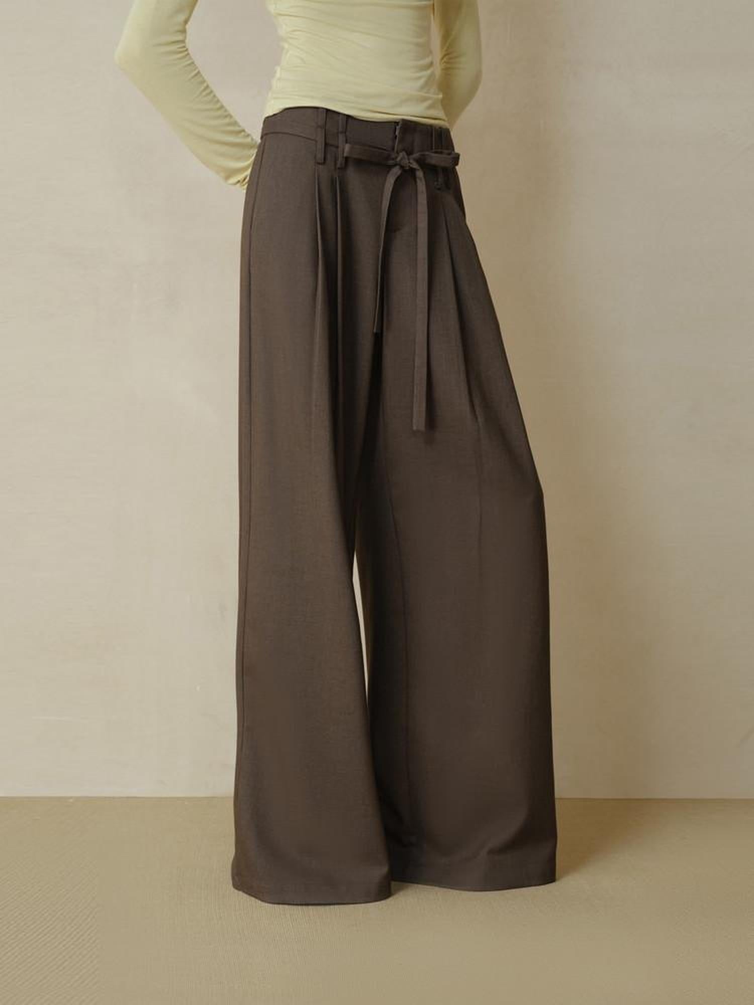 someonesometimes Pleated Commuter Natural Waist Tea Brown Lyocell Blend Wide Leg Pants