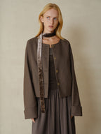 someonesometimes Polyester Button Front Halter Loose Casual Brown Striped Womens Cropped Jackets