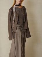 someonesometimes Polyester Button Front Halter Loose Casual Brown Striped Womens Cropped Jackets