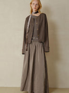 someonesometimes Polyester Button Front Halter Loose Casual Brown Striped Womens Cropped Jackets