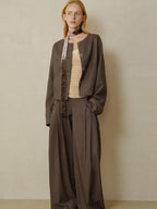 someonesometimes Polyester Button Front Halter Loose Casual Brown Striped Womens Cropped Jackets