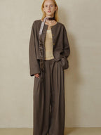 someonesometimes Polyester Button Front Halter Loose Casual Brown Striped Womens Cropped Jackets
