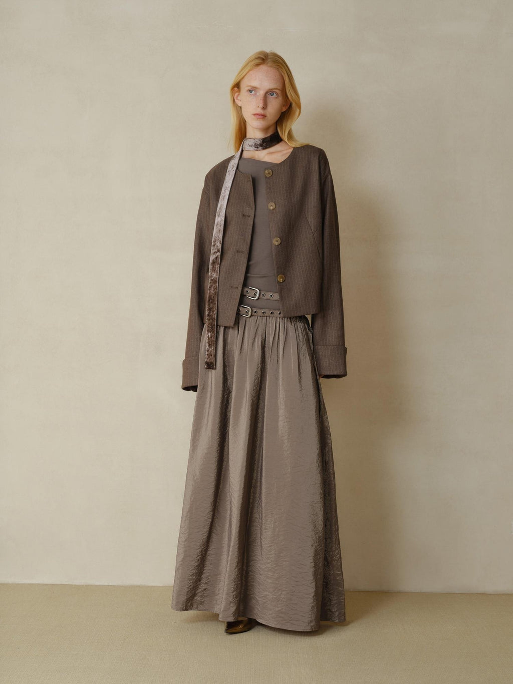 someonesometimes Polyester Button Front Halter Loose Casual Brown Striped Womens Cropped Jackets