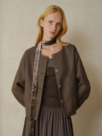 someonesometimes Polyester Button Front Halter Loose Casual Brown Striped Womens Cropped Jackets