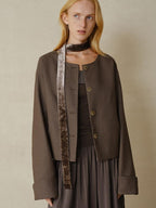 someonesometimes Polyester Button Front Halter Loose Casual Brown Striped Womens Cropped Jackets