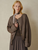 someonesometimes Polyester Button Front Halter Loose Casual Brown Striped Womens Cropped Jackets