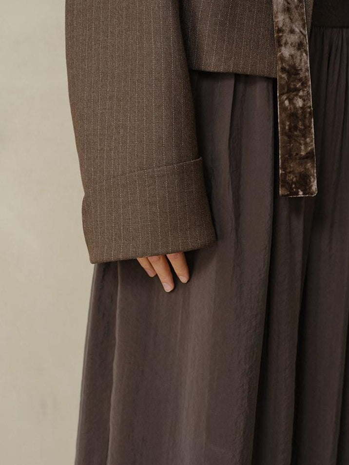 someonesometimes Polyester Button Front Halter Loose Casual Brown Striped Womens Cropped Jackets