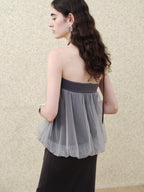 someonesometimes Polyester Loose Fit Patchwork Pullover For Women Light Sky Gray Tube Tops