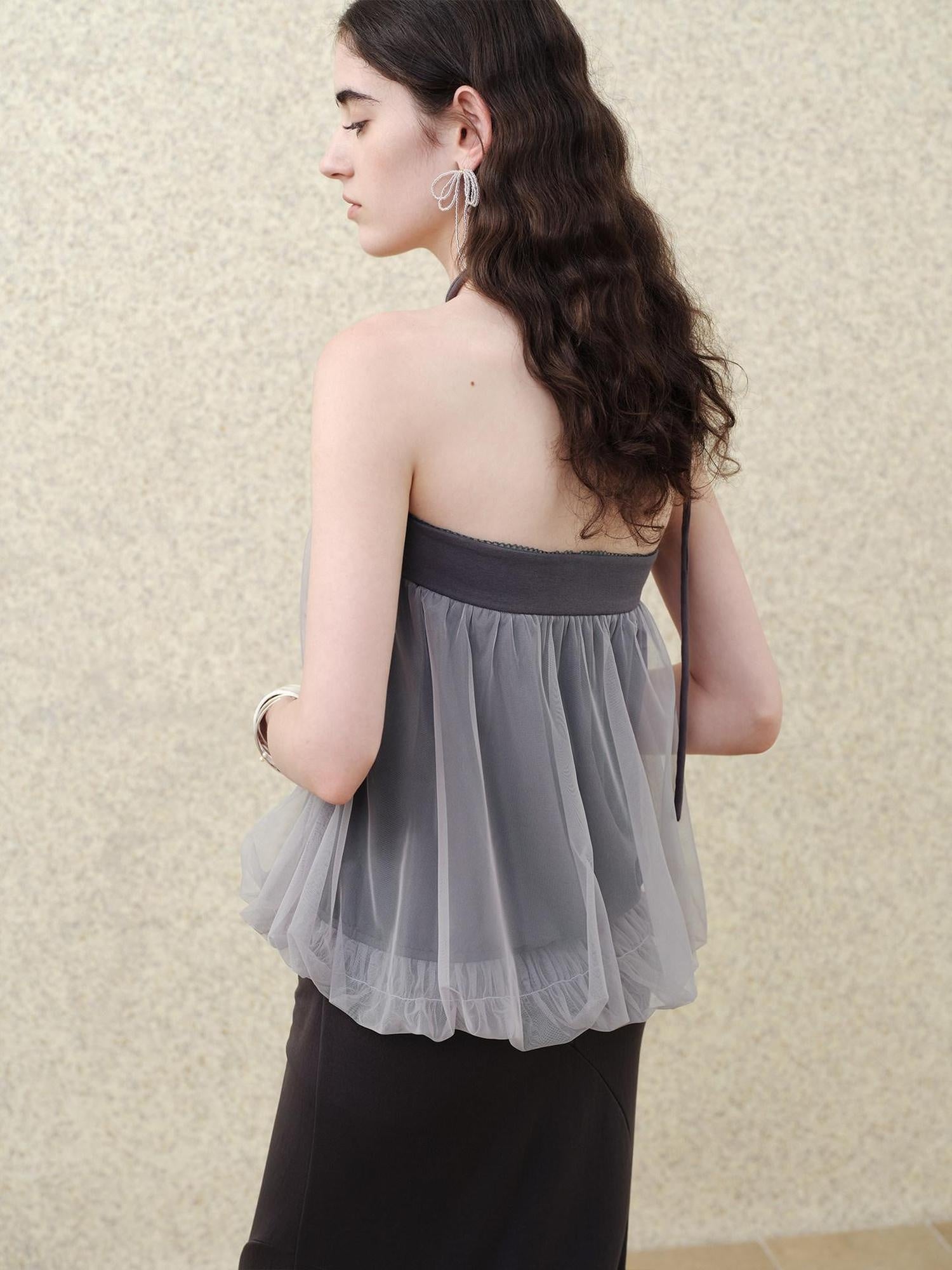 someonesometimes Polyester Loose Fit Patchwork Pullover For Women Light Sky Gray Tube Tops