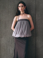 someonesometimes Polyester Loose Fit Patchwork Pullover For Women Light Sky Gray Tube Tops