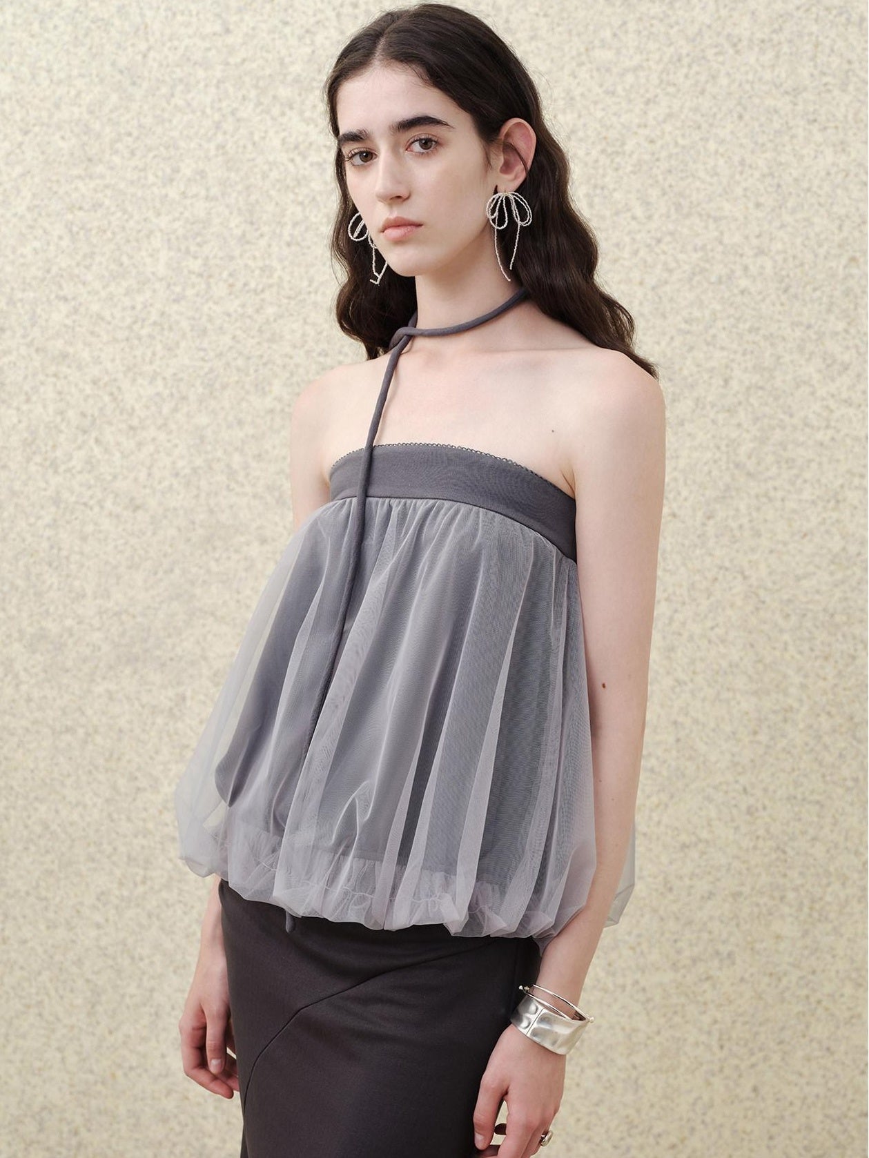 someonesometimes Polyester Loose Fit Patchwork Pullover For Women Light Sky Gray Tube Tops