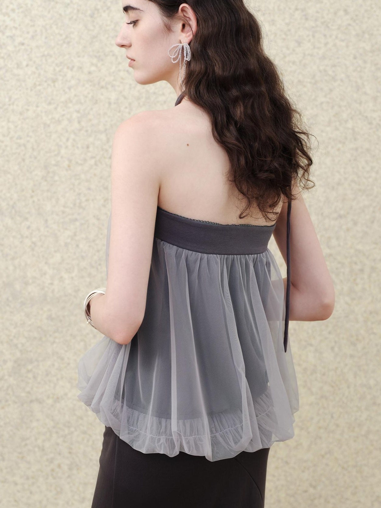 someonesometimes Polyester Loose Fit Patchwork Pullover For Women Light Sky Gray Tube Tops