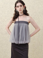 someonesometimes Polyester Loose Fit Patchwork Pullover For Women Light Sky Gray Tube Tops