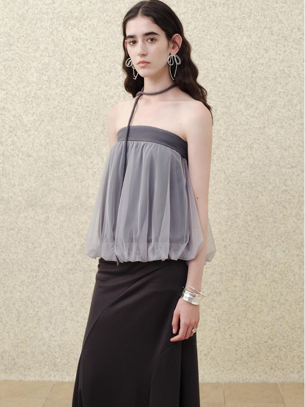someonesometimes Polyester Loose Fit Patchwork Pullover For Women Light Sky Gray Tube Tops