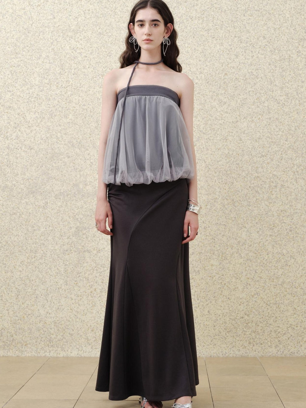 someonesometimes Polyester Loose Fit Patchwork Pullover For Women Light Sky Gray Tube Tops