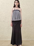 someonesometimes Polyester Loose Fit Patchwork Pullover For Women Light Sky Gray Tube Tops