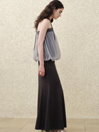 someonesometimes Polyester Loose Fit Patchwork Pullover For Women Light Sky Gray Tube Tops